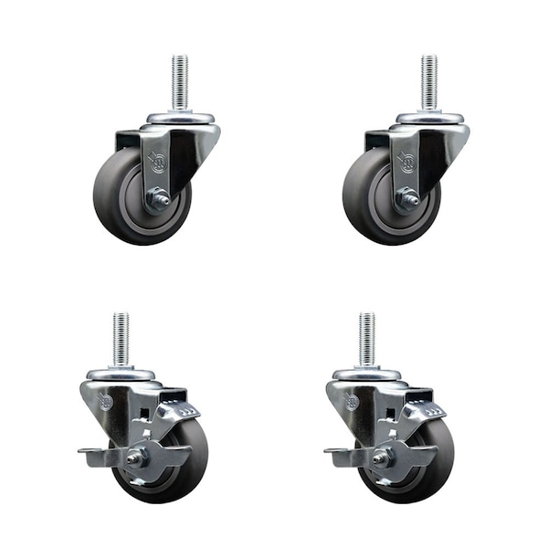 Service Caster 3 Inch Thermoplastic Rubber Wheel Swivel 58 Inch Threaded Stem Caster Set 2 Brakes SCC SCC-TS20S314-TPRB-58212-2-TLB-2 - main